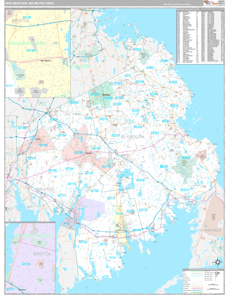 New Bedford, MA Metro Area Wall Map